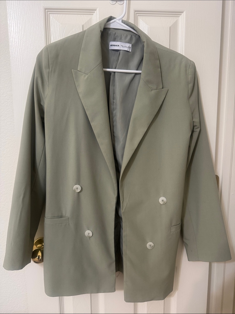 Bershka Double-Breasted Light Sage Green Blazer